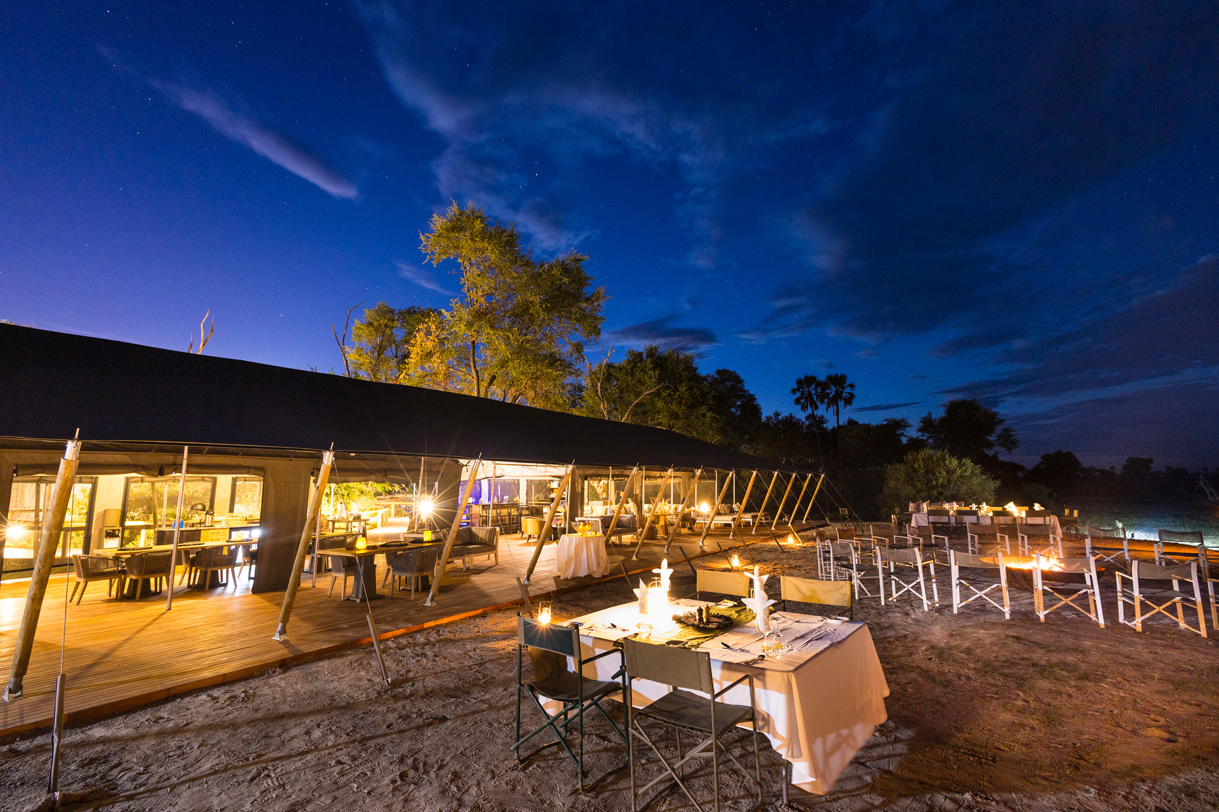 Machaba safaris botswana gomoti camp dining outside