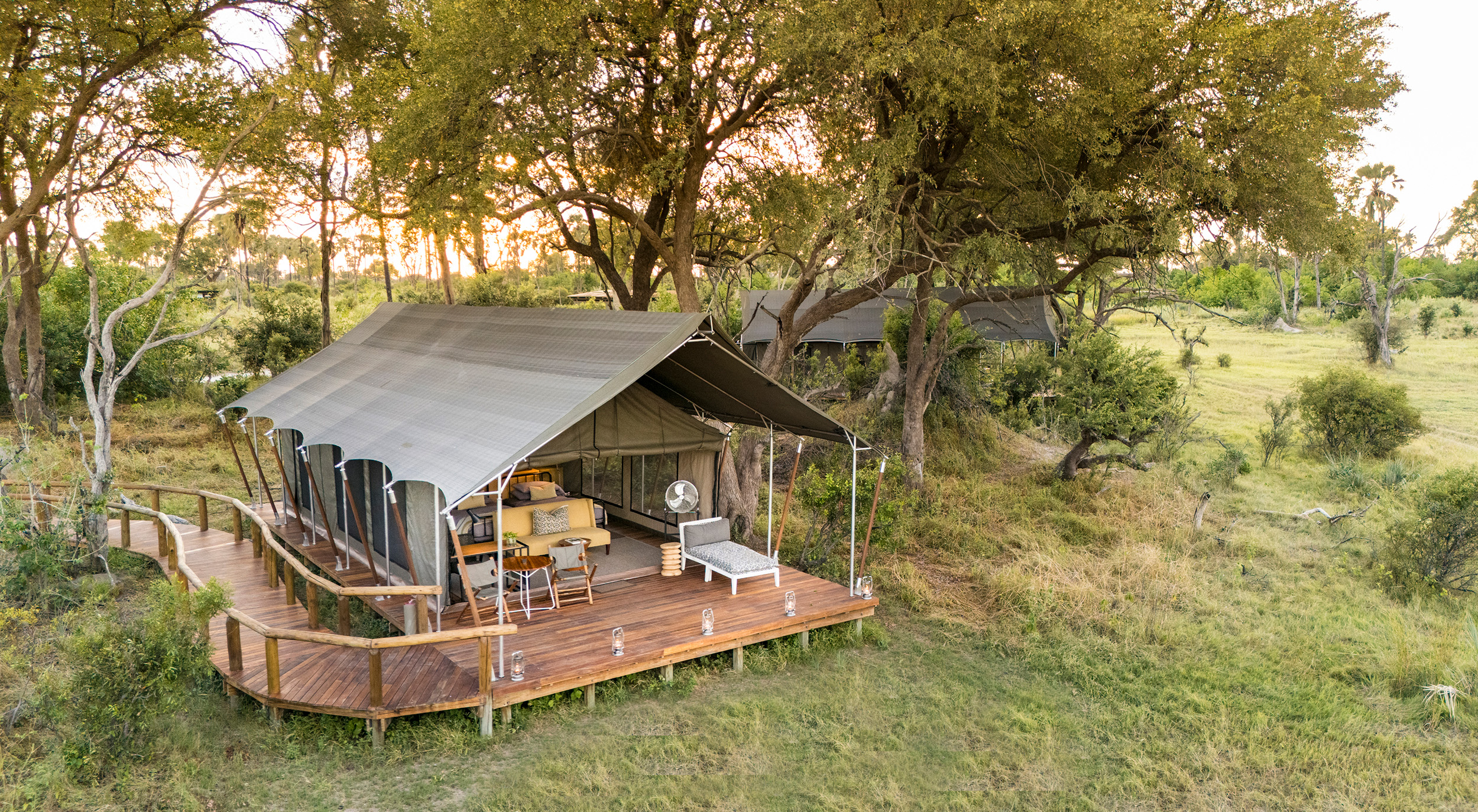 Machaba safaris botswana gomoti camp tent aerial