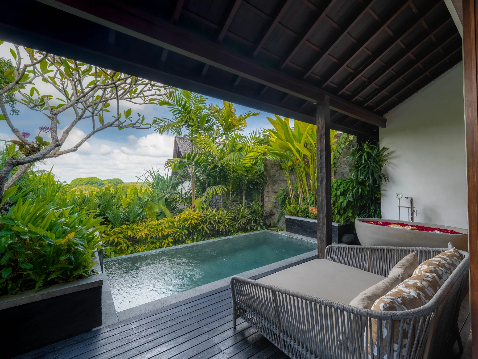 Luxury villa plunge pool stone bathtub patio bali