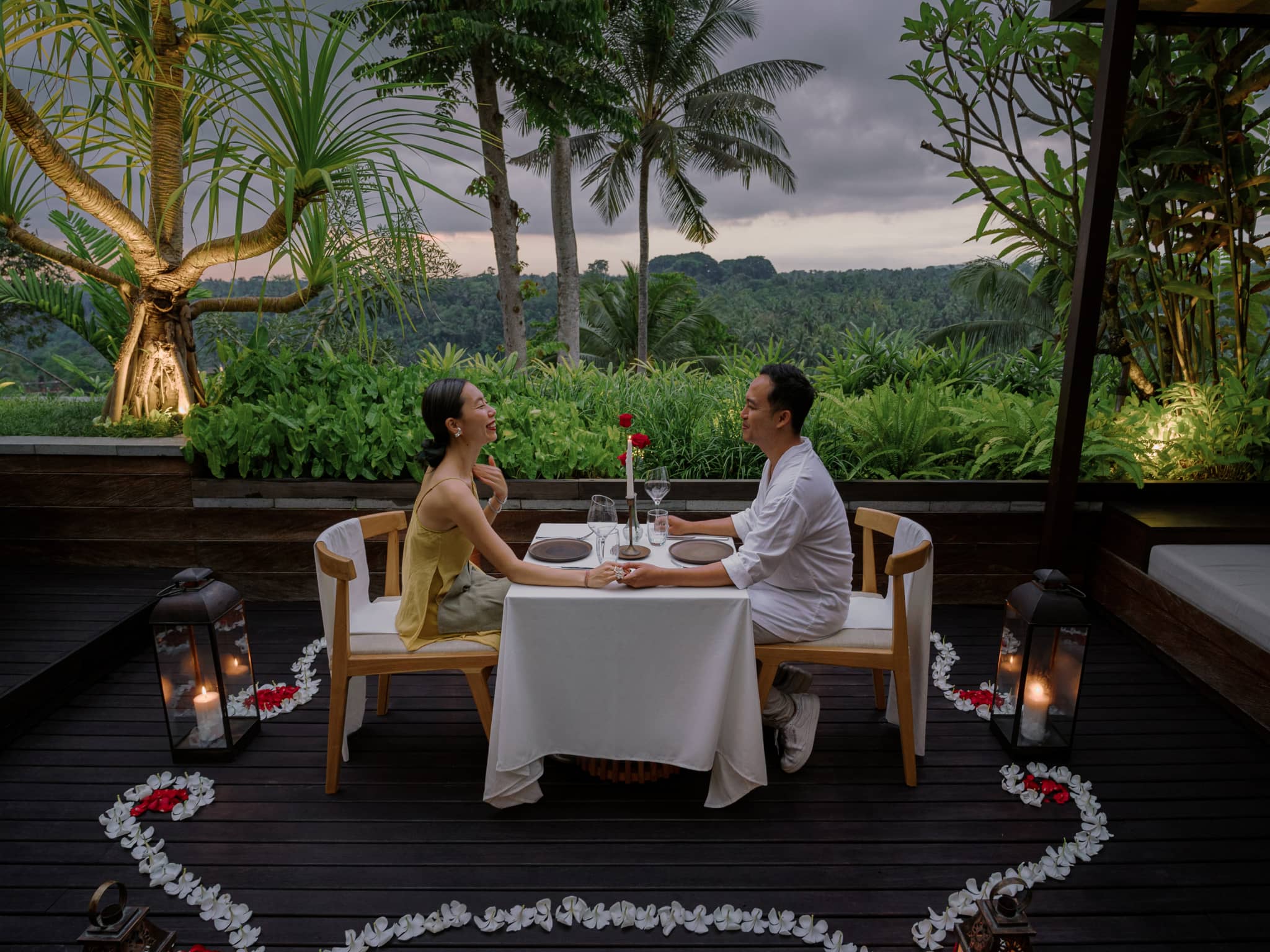 The ridge bali romantic dinner couple jungle view