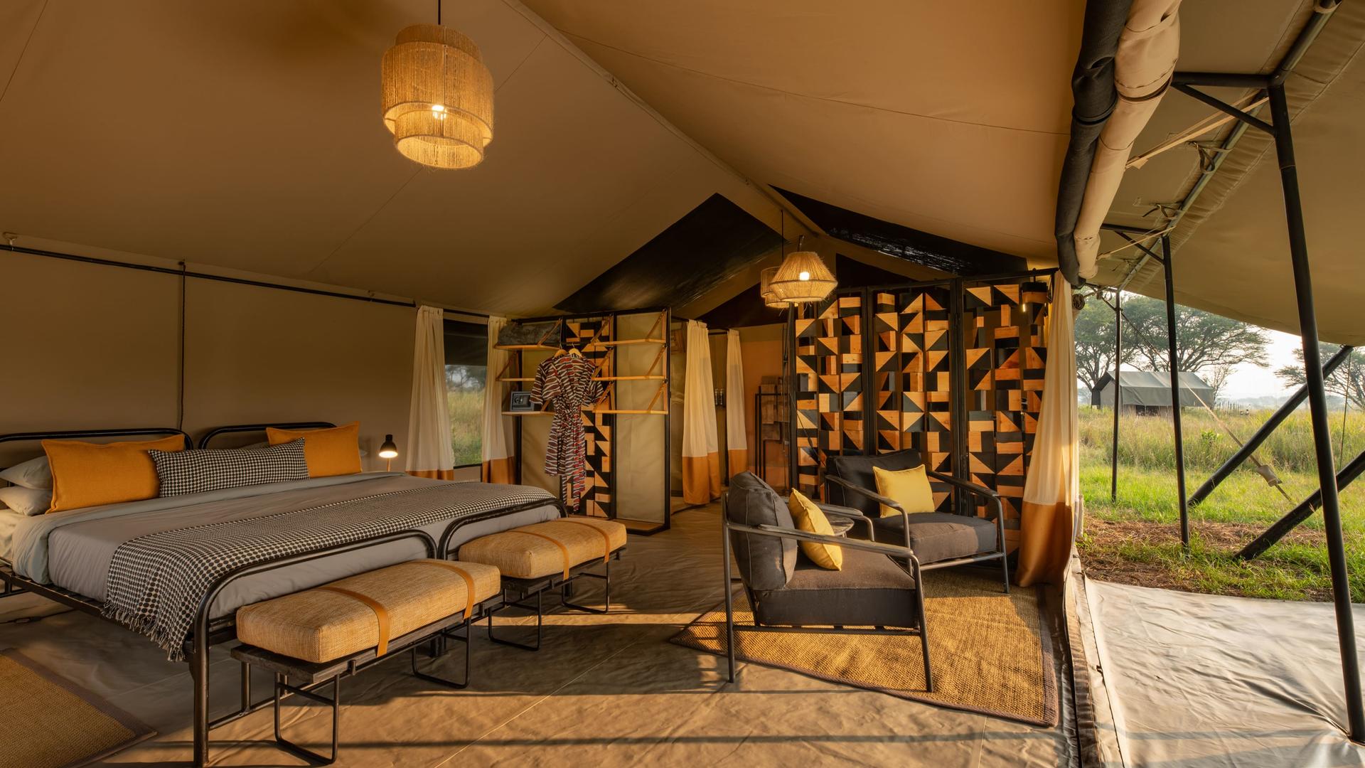 Asilia africa ubuntu migration camp double guest tent interior