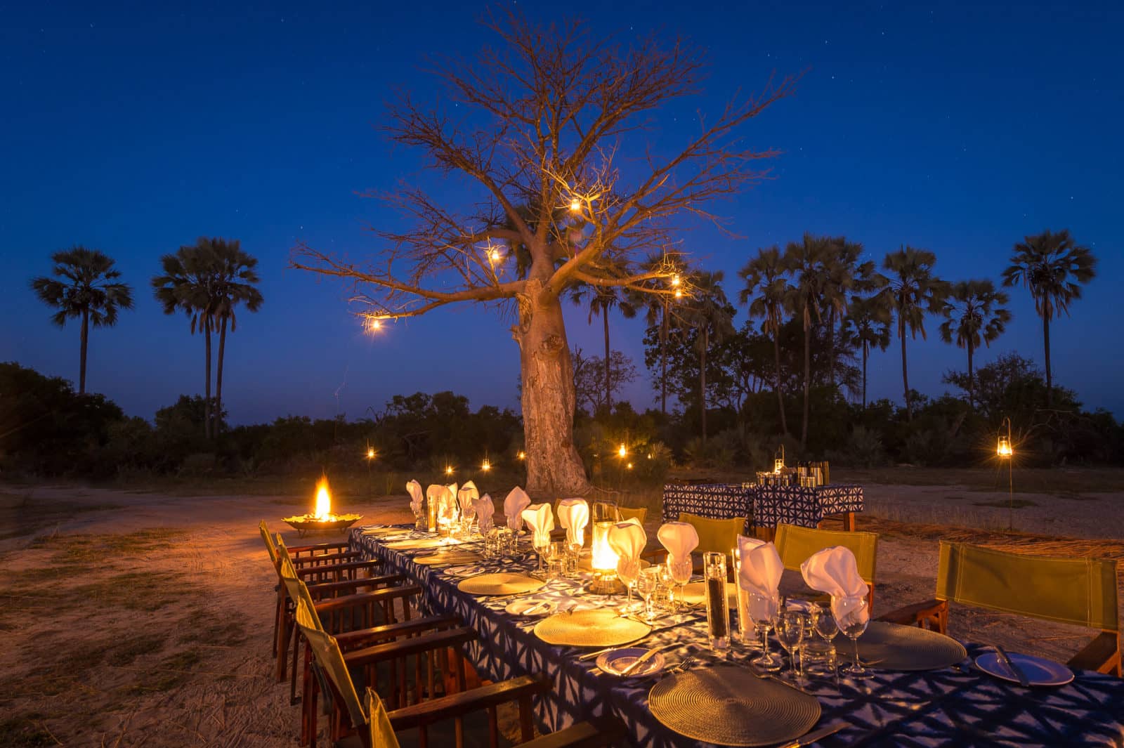Kwetsani bush dinner table by moonlight