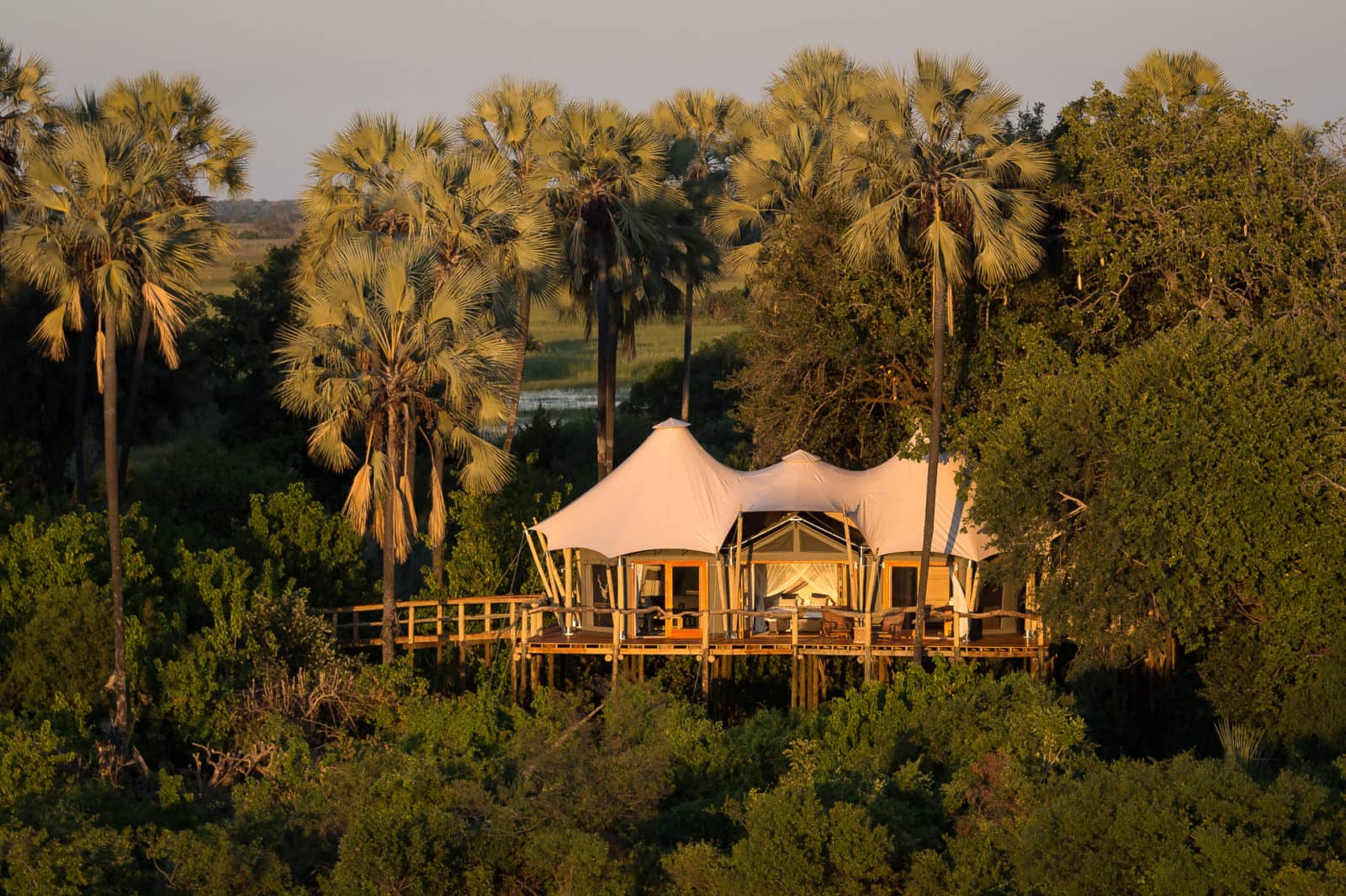 Kwetsani aerial view of luxury tent with deck