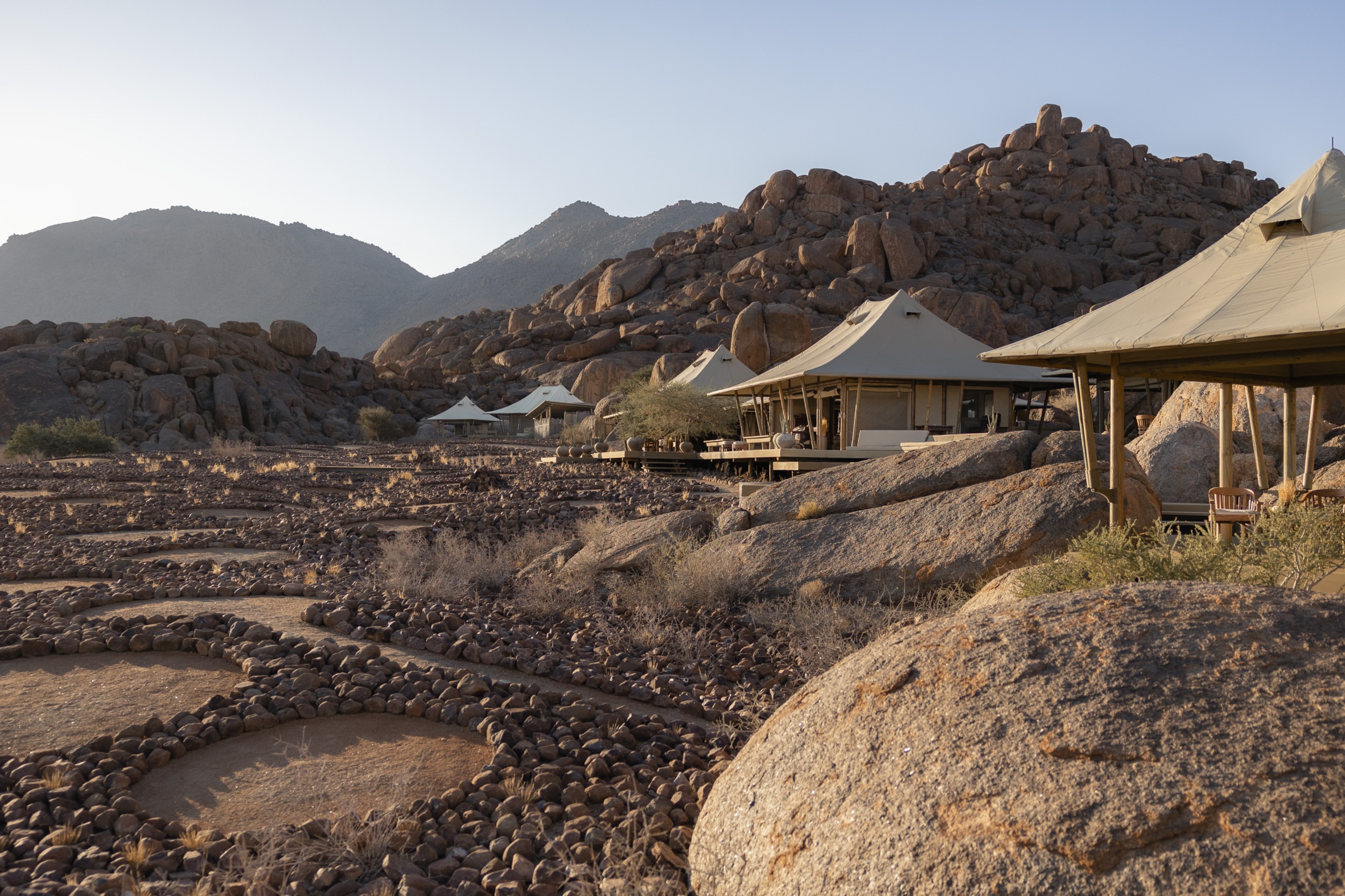 Wolwedans boulders camp exterior fairy circles and tents 1