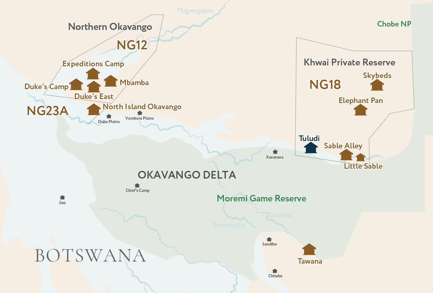 Tuludi Camp, Delta del Okavango